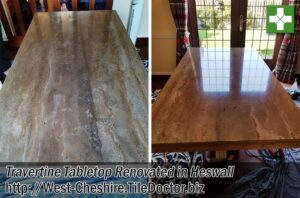 Travertine Tabletop Before and After Polishing Heswall