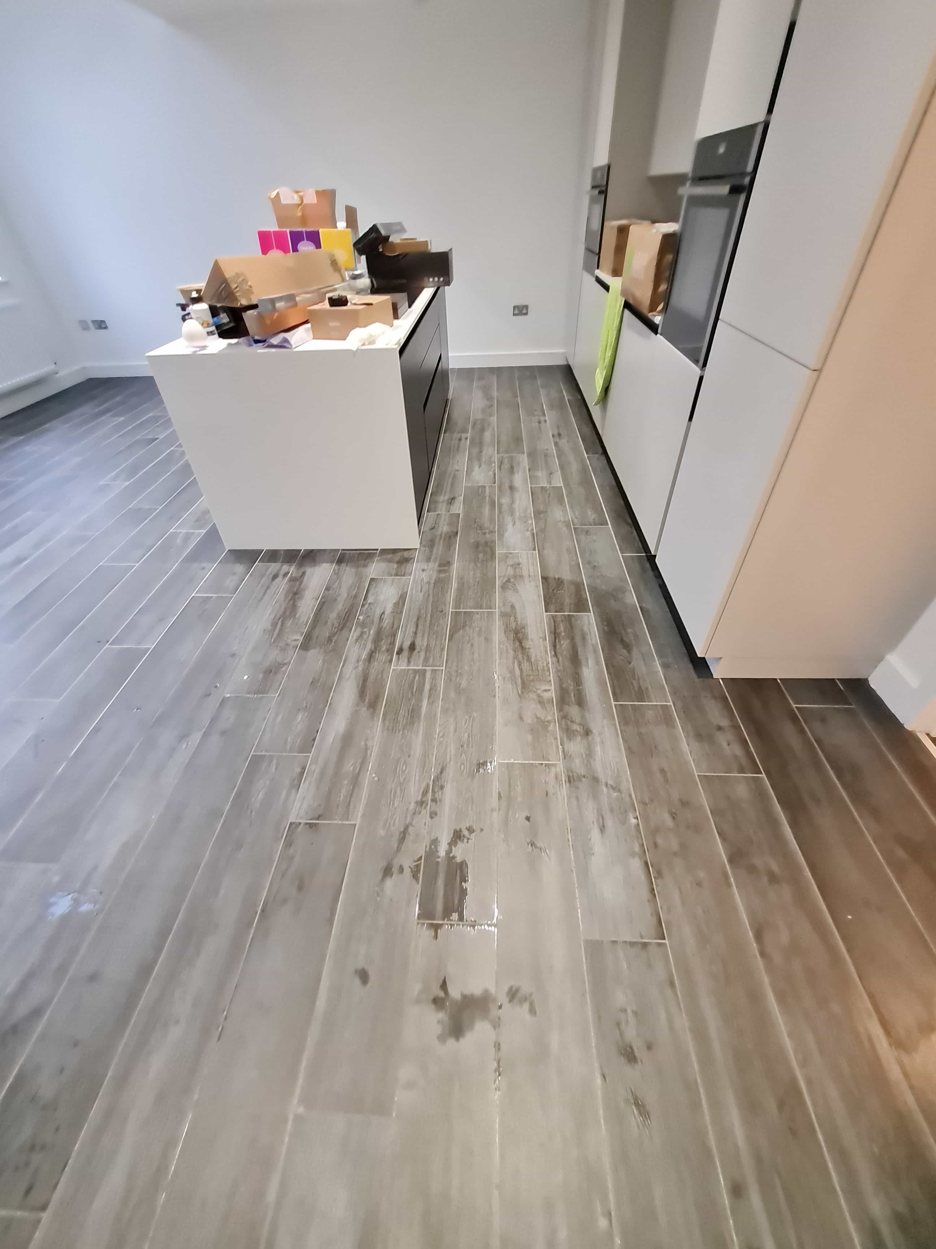 Wood Effect Ceramic Planks Birkdale Kitchen Floor Before Grout Haze Removal