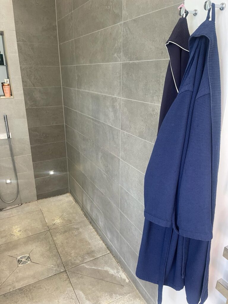 Limescale Stained Micro-Porcelain Tiled Shower Before Cleaning Aughton