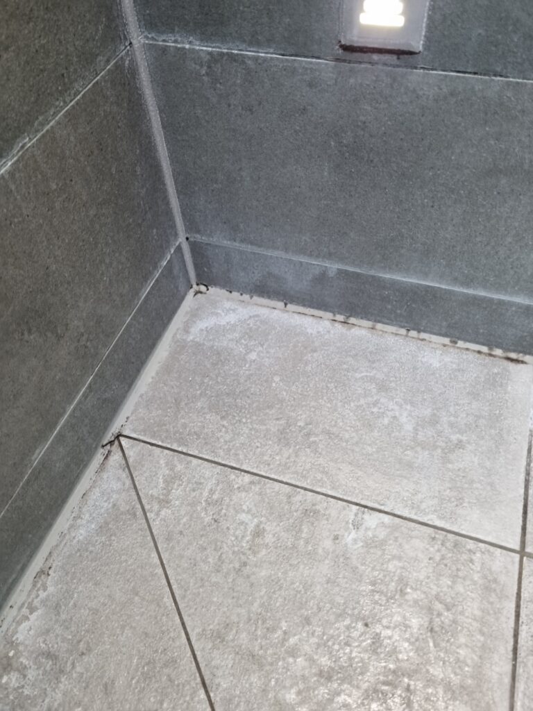 Limescale Stained Micro-Porcelain Tiled Shower Before Cleaning Aughton